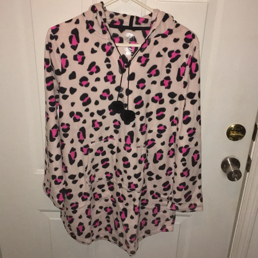 New Women’s Fleece Animal Print Hoodie Pajama Gown Size Large